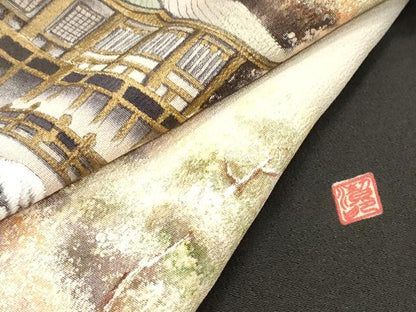 平和屋着物■豪華黒留袖 作家物 手描き 風景樹林文 暈し染め 金彩 正絹 逸品 DAAY6244ea