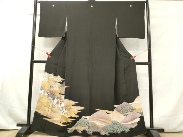 平和屋着物■豪華黒留袖 人物風景松文 金彩 正絹 逸品 DAAY6254ea