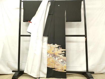 平和屋着物■豪華黒留袖 人物風景松文 金彩 正絹 逸品 DAAY6254ea