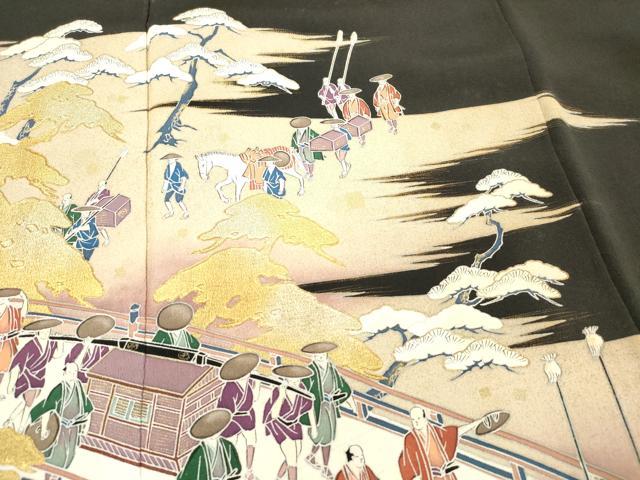 平和屋着物■豪華黒留袖 人物風景松文 金彩 正絹 逸品 DAAY6254ea
