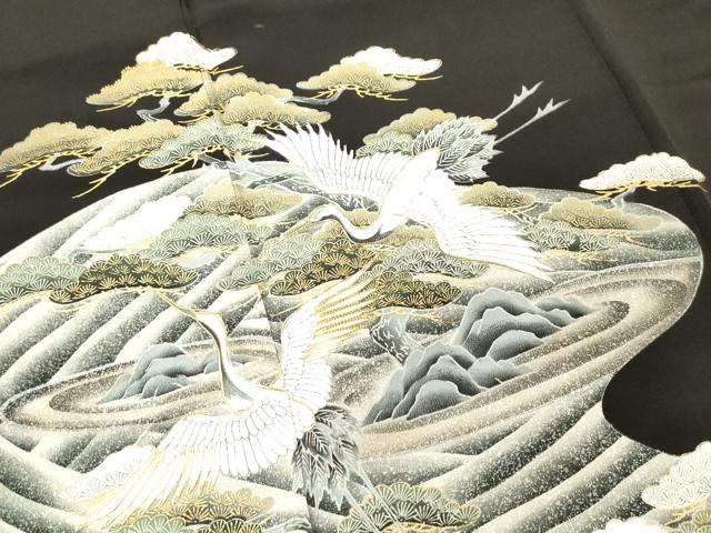 平和屋着物■豪華黒留袖　駒刺繍　飛鶴風景松文　金彩　正絹　逸品　DAAY6270ea