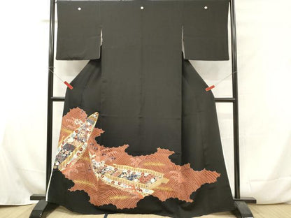 平和屋着物■豪華黒留袖 駒刺繍 立波吉祥花舟文 金彩 正絹 逸品 DAAY6272ea