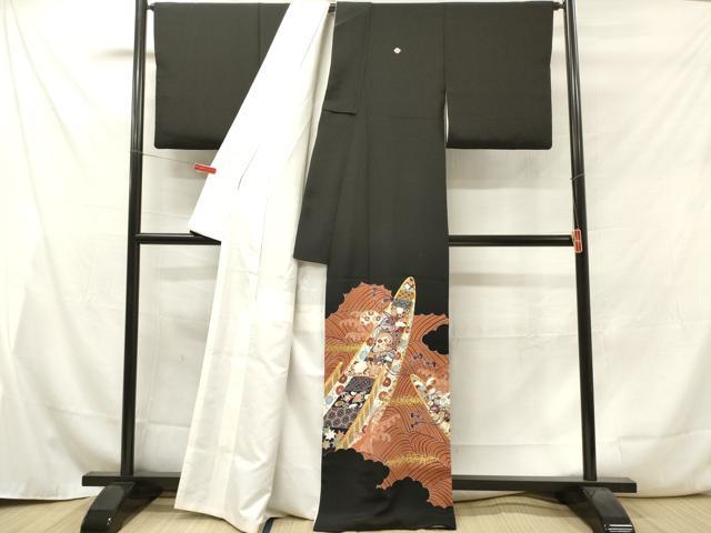 平和屋着物■豪華黒留袖 駒刺繍 立波吉祥花舟文 金彩 正絹 逸品 DAAY6272ea