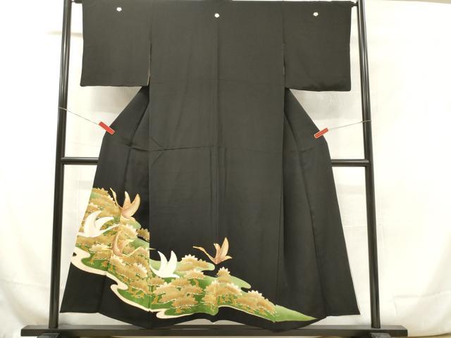 平和屋着物■豪華黒留袖 駒刺繍 飛鶴松文 金彩 正絹 逸品 DAAY6275ea