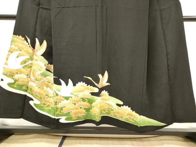 平和屋着物■豪華黒留袖 駒刺繍 飛鶴松文 金彩 正絹 逸品 DAAY6275ea