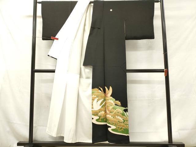 平和屋着物■豪華黒留袖 駒刺繍 飛鶴松文 金彩 正絹 逸品 DAAY6275ea