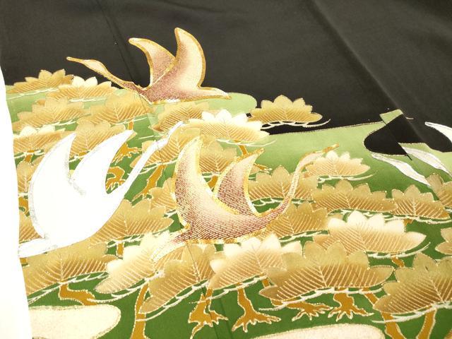 平和屋着物■豪華黒留袖 駒刺繍 飛鶴松文 金彩 正絹 逸品 DAAY6275ea