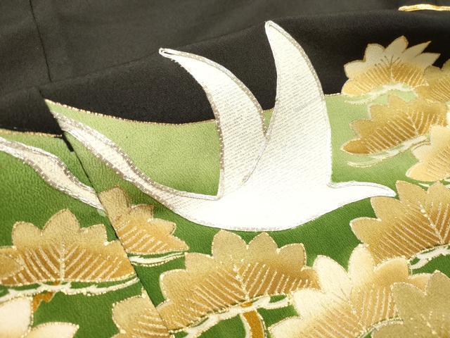 平和屋着物■豪華黒留袖 駒刺繍 飛鶴松文 金彩 正絹 逸品 DAAY6275ea