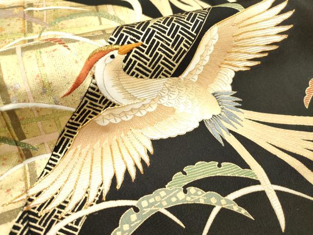 平和屋着物□豪華黒留袖 作家物 駒刺繍 鳳凰雪芝文 金彩