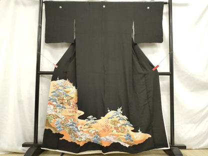 平和屋着物■豪華黒留袖　人物風景花松文　金彩　正絹　逸品　DAAY6452ea