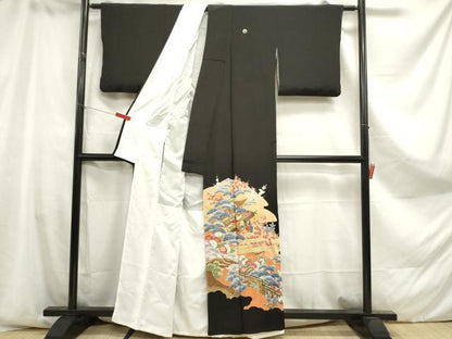 平和屋着物■豪華黒留袖　人物風景花松文　金彩　正絹　逸品　DAAY6452ea
