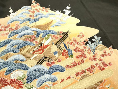 平和屋着物■豪華黒留袖　人物風景花松文　金彩　正絹　逸品　DAAY6452ea