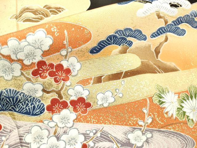 平和屋着物■豪華黒留袖　人物風景花松文　金彩　正絹　逸品　DAAY6452ea