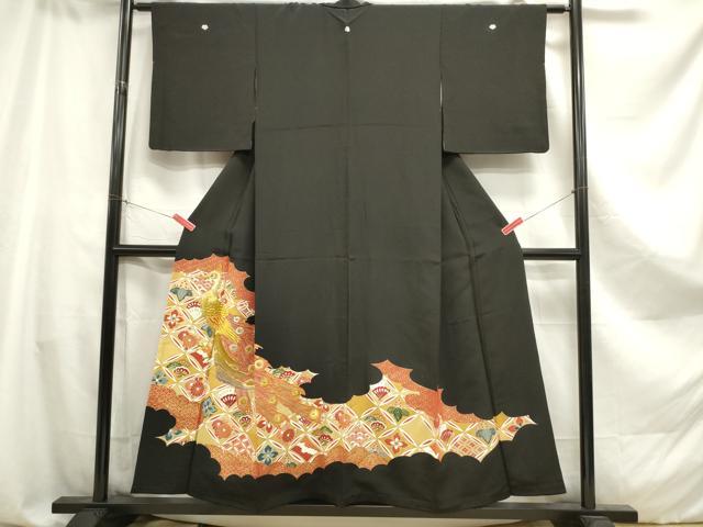 平和屋着物■豪華黒留袖　駒刺繍　鳳凰七宝花文　金彩　正絹　逸品　DAAY6461ea