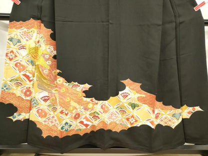 平和屋着物■豪華黒留袖　駒刺繍　鳳凰七宝花文　金彩　正絹　逸品　DAAY6461ea