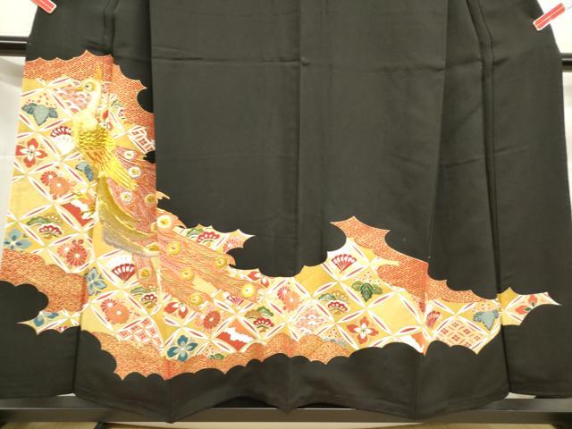 平和屋着物■豪華黒留袖　駒刺繍　鳳凰七宝花文　金彩　正絹　逸品　DAAY6461ea