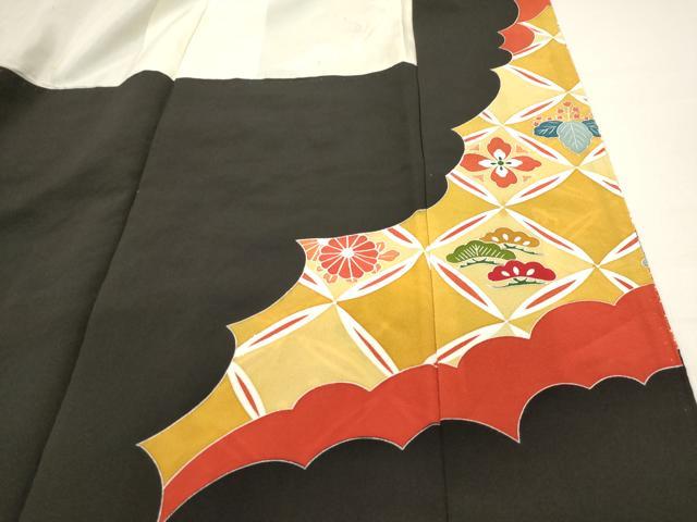 平和屋着物■豪華黒留袖　駒刺繍　鳳凰七宝花文　金彩　正絹　逸品　DAAY6461ea