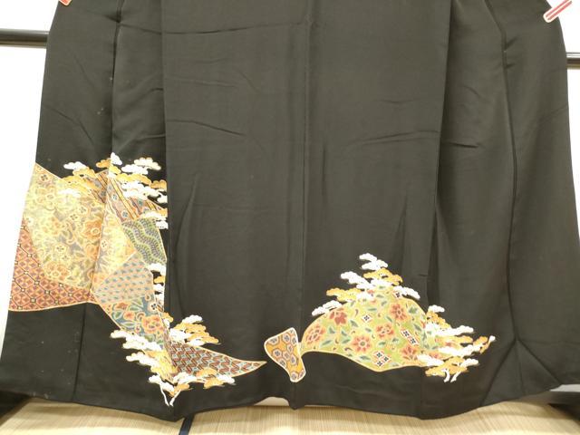平和屋着物■豪華黒留袖　刺繍　吉祥花松文　金彩　正絹　逸品　DAAY6499ea