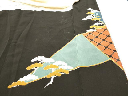 平和屋着物■豪華黒留袖　刺繍　吉祥花松文　金彩　正絹　逸品　DAAY6499ea