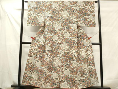 平和屋着物■上質な小紋　型染　風景花松文　正絹　逸品　DAAY6501ea