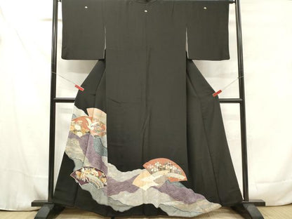 平和屋着物■豪華黒留袖　駒刺繍　地紙重ね道長花文　飛鶴　金彩　正絹　逸品　DAAY6503ea
