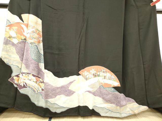 平和屋着物■豪華黒留袖　駒刺繍　地紙重ね道長花文　飛鶴　金彩　正絹　逸品　DAAY6503ea