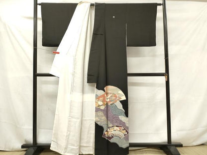 平和屋着物■豪華黒留袖　駒刺繍　地紙重ね道長花文　飛鶴　金彩　正絹　逸品　DAAY6503ea