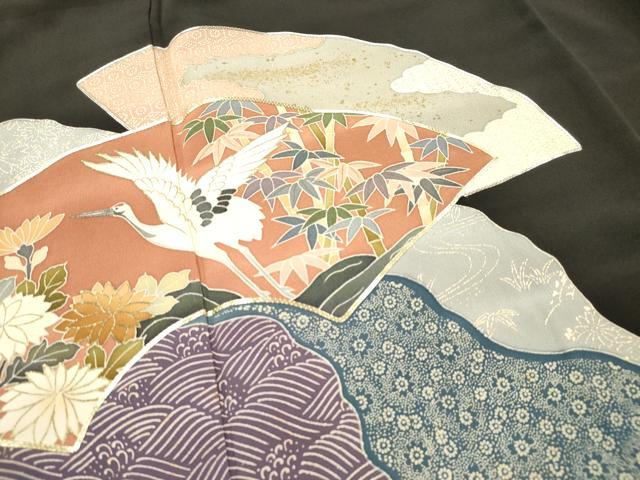 平和屋着物■豪華黒留袖　駒刺繍　地紙重ね道長花文　飛鶴　金彩　正絹　逸品　DAAY6503ea