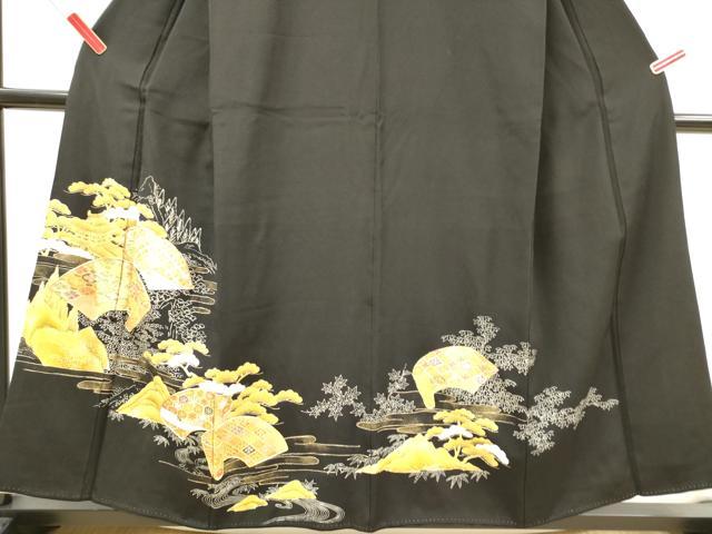 平和屋着物■豪華黒留袖　駒刺繍　地紙重ね　風景花松文　金彩　正絹　逸品　DAAY6506ea