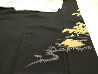 平和屋着物■豪華黒留袖　駒刺繍　地紙重ね　風景花松文　金彩　正絹　逸品　DAAY6506ea