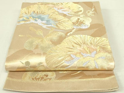 平和屋着物◎六通柄袋帯 松梅文 金銀糸 正絹 逸品 DAAY6523qp