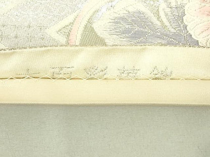 平和屋着物◎六通柄袋帯 唐織 孔雀花文 銀糸 正絹 逸品 DAAY6529qp