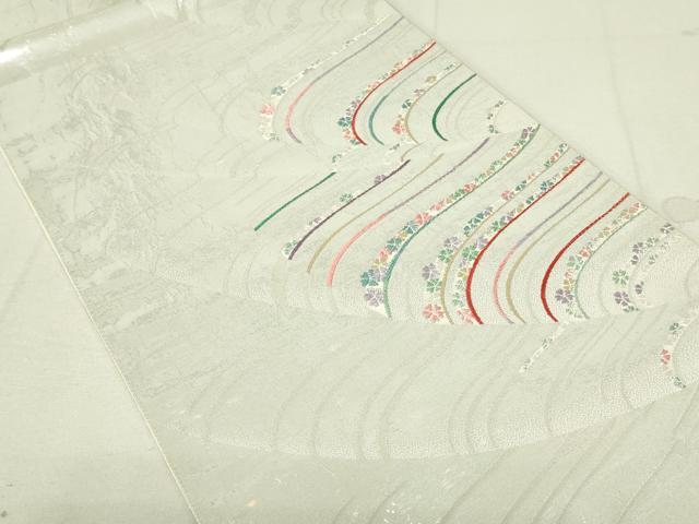 平和屋着物◎六通柄袋帯　刺繍　流水花文　金銀糸　正絹　逸品　DAAY6577qp