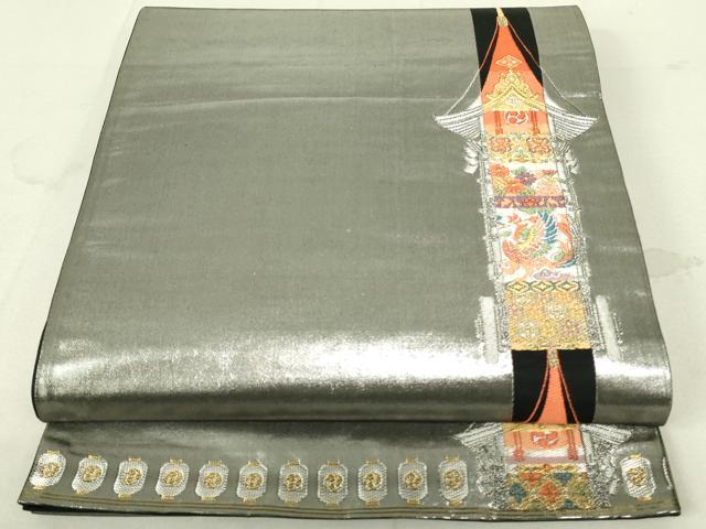 平和屋着物◎六通柄袋帯　花鳥文　山鉾　黒地　金銀糸　正絹　逸品　DAAY6581qp