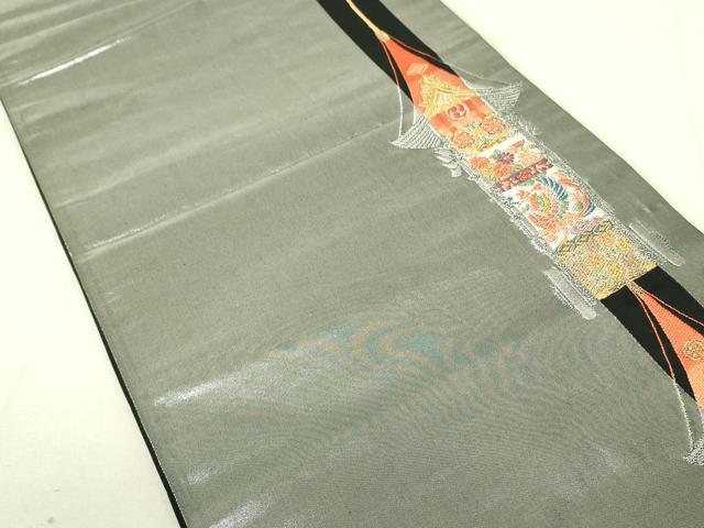 平和屋着物◎六通柄袋帯　花鳥文　山鉾　黒地　金銀糸　正絹　逸品　DAAY6581qp