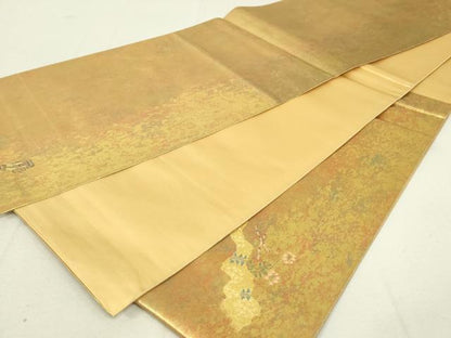 平和屋着物◎太鼓柄袋帯　花籠文　ワンポイント　引箔　正絹　逸品　DAAY6591qp