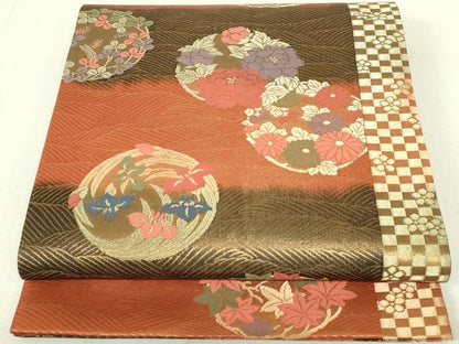 平和屋着物◎六通柄袋帯　花丸文　金糸　正絹　逸品　DAAY6615qp