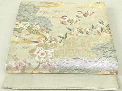 平和屋着物◎佐賀錦　六通柄袋帯　雲取り花鳥文　金銀糸　正絹　逸品　DAAY6616qp