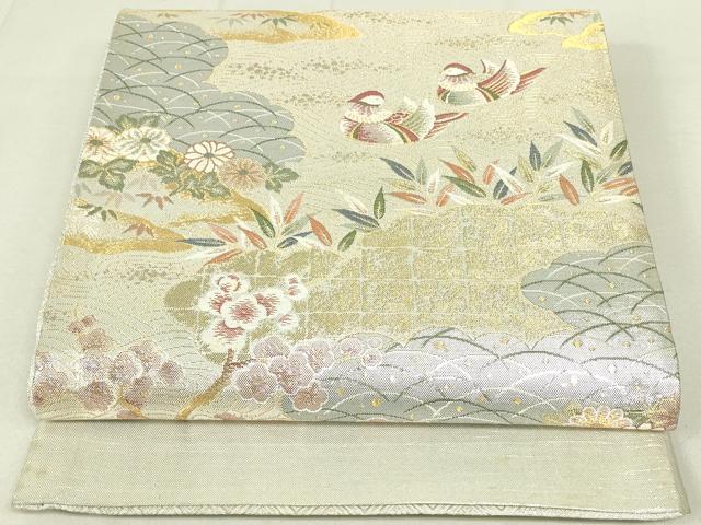 平和屋着物◎佐賀錦　六通柄袋帯　雲取り花鳥文　金銀糸　正絹　逸品　DAAY6616qp