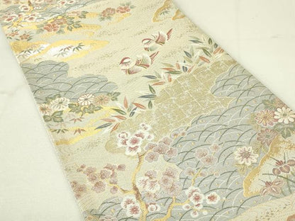 平和屋着物◎佐賀錦　六通柄袋帯　雲取り花鳥文　金銀糸　正絹　逸品　DAAY6616qp