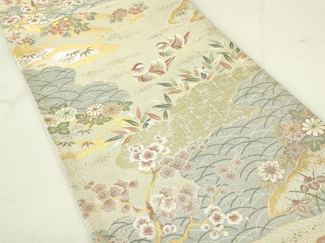 平和屋着物◎佐賀錦　六通柄袋帯　雲取り花鳥文　金銀糸　正絹　逸品　DAAY6616qp