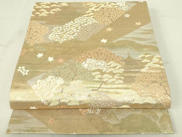 平和屋着物◎六通柄袋帯　切嵌風景文　金閣寺　金糸　正絹　逸品　DAAY6626qp