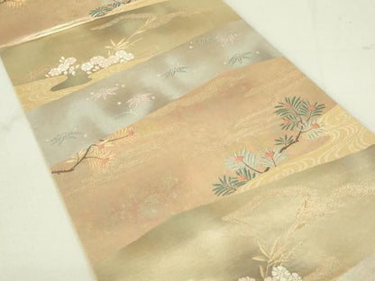 平和屋着物◎六通柄袋帯　みかげ錦　裂取松竹文　金糸　引箔　正絹　逸品　DAAY6633qp