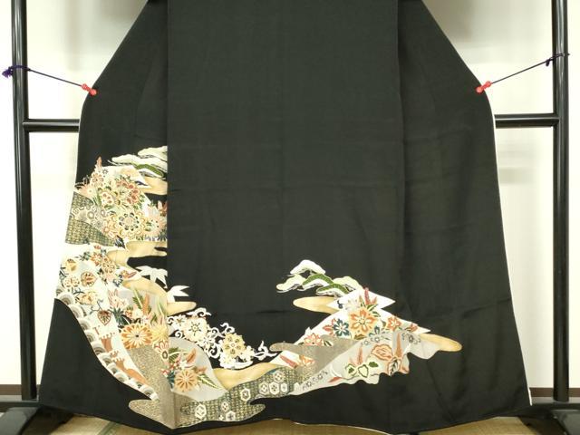 平和屋着物■豪華黒留袖 刺繍 吉祥花文 更紗 金彩 正絹 逸品 DAAY6721qp