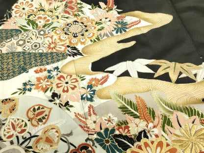 平和屋着物■豪華黒留袖 刺繍 吉祥花文 更紗 金彩 正絹 逸品 DAAY6721qp