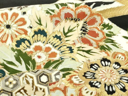 平和屋着物■豪華黒留袖 刺繍 吉祥花文 更紗 金彩 正絹 逸品 DAAY6721qp