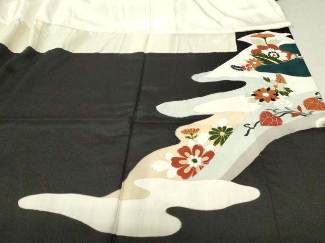 平和屋着物■豪華黒留袖 刺繍 吉祥花文 更紗 金彩 正絹 逸品 DAAY6721qp