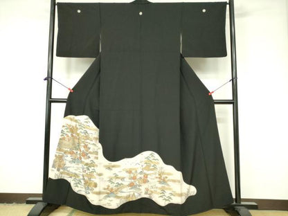 平和屋着物■豪華黒留袖　風景花文　暈し染め　金彩　正絹　逸品　DAAY6724qp