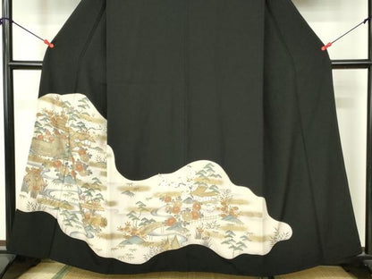 平和屋着物■豪華黒留袖　風景花文　暈し染め　金彩　正絹　逸品　DAAY6724qp