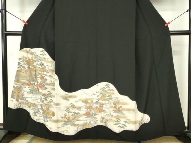平和屋着物■豪華黒留袖　風景花文　暈し染め　金彩　正絹　逸品　DAAY6724qp
